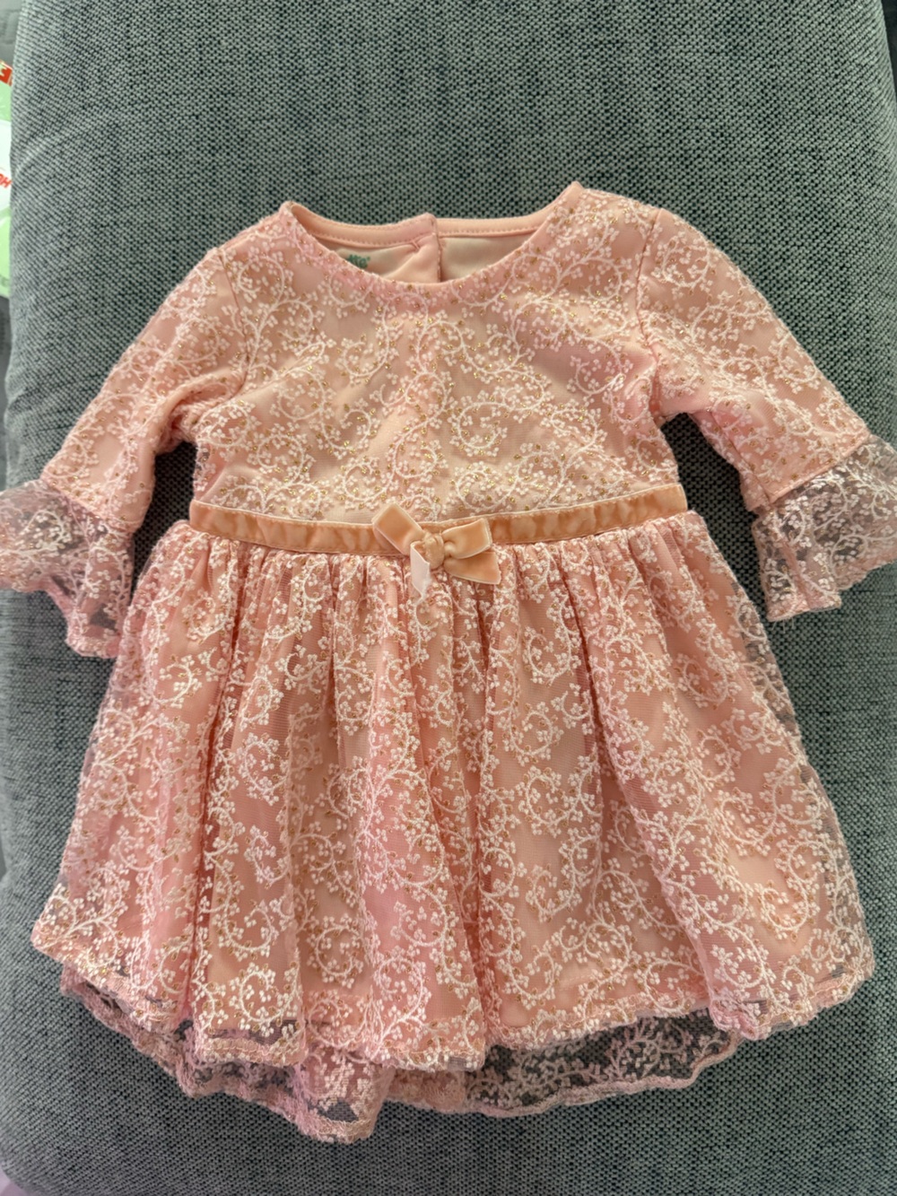 Nanette Baby Pink Lace Dress with Velvet Bow